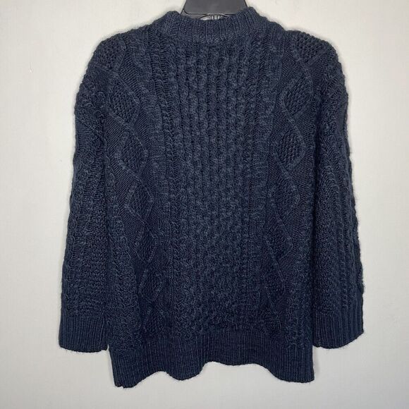 MADEWELL Sweater Womens XS Navy Cable Knit Oversized Pullover Wool Blend N0002 - Picture 6 of 12